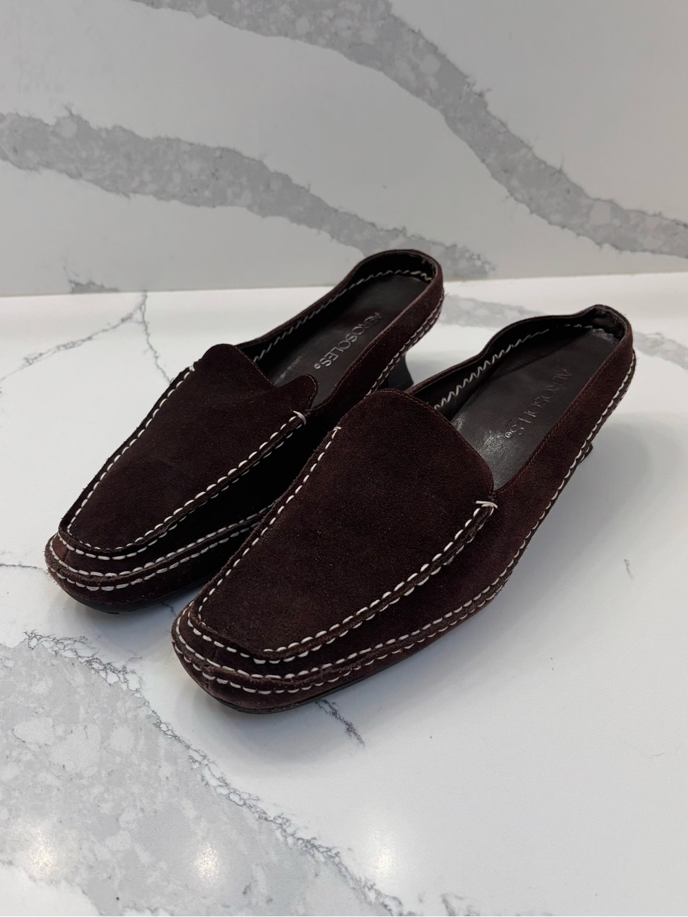 Aerosoles Vintage Women’s 9M Two Stitchy Moc Brown Slip-on Mule Heels